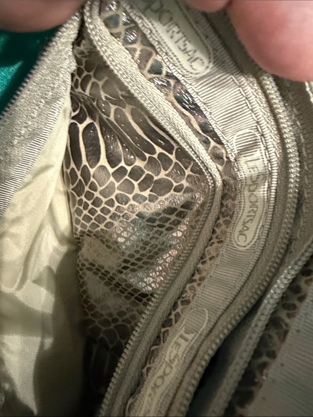 Lesportsac Taupe Metallic Snake-Print Triple Zip Pouch - Picture 7 of 7